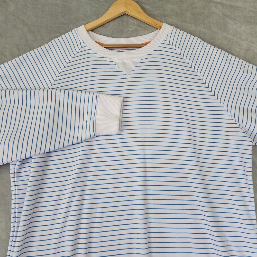 FootJoy Top Womens 2XL Blue White Micro Striped Pullover Knit Crew Neck Shirt FJ